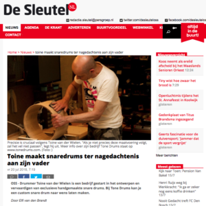 Tone Drums in nieuwsblad de Sleutel!
